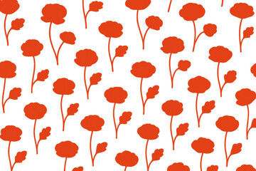 Obraz premium Red poppy flower silhouettes creating a seamless floral pattern on a transparent background, summer blooming plant concept