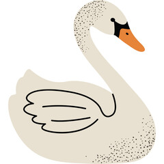 Elegant White Swan with Black Outline and Textured Body on a Transparent Background Ideal for Graphic Design Projects