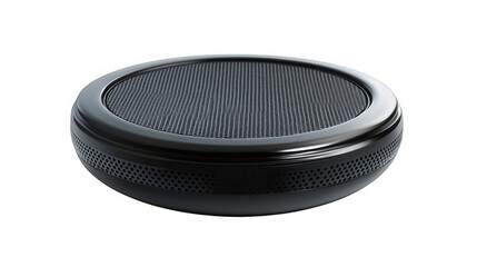Black round speaker isolated on transparent background for music listening