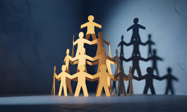 Teamwork makes the dream work with this inspiring group of paper people, representing collaboration, success, and unity, great for business concepts