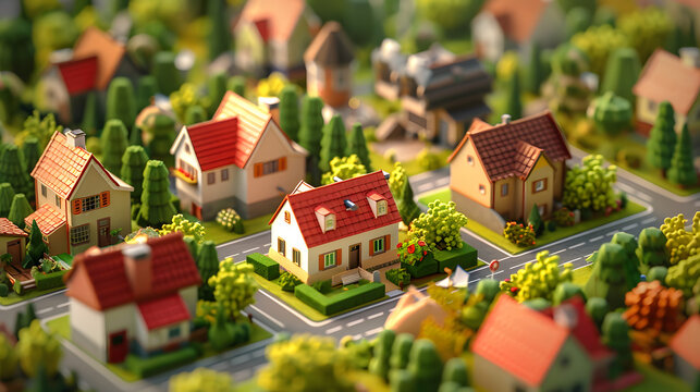 3d Isometric Miniature village small houses