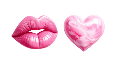 Set of Feminine Kiss Marks in Pink Lipstick isolated on transparent background