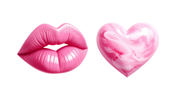 Set of Feminine Kiss Marks in Pink Lipstick isolated on transparent background
