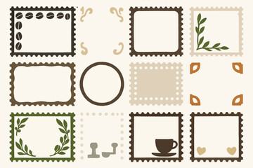 Coffee-Themed Decorative Frames with Leaves, Beans, and Cups