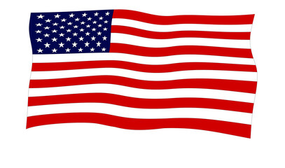 Waving American Flag Vector Sticker, Patriotic USA Icon with White Outline for Print and Digital Design.