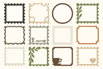 Coffee-Themed Decorative Frames with Leaves, Beans, and Cups