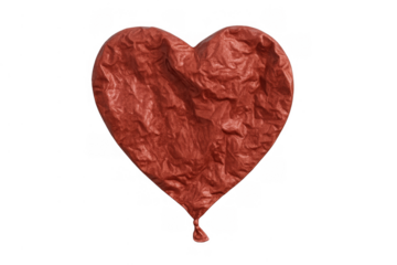 Deflated red heart balloon on transparent background symbolizing lost love, sadness, and broken relationships