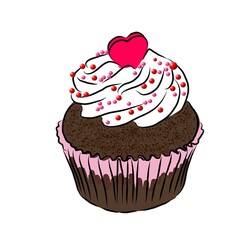 Cute Heart Cupcake Hand-Drawn Sweet Illustration
 
