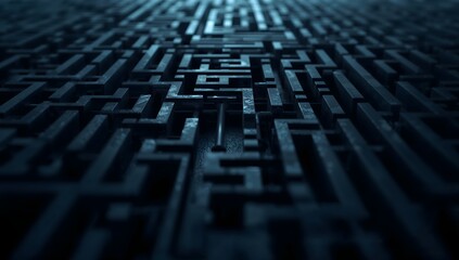 Complex Maze Solution: A 3D illustration depicting a labyrinth within a maze, symbolizing the challenge of finding success in a business strategy	
