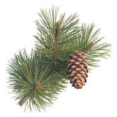 Fototapeta premium Pine branch with a single pinecone isolated on white background
