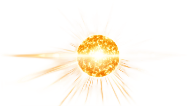 Dynamic Solar Energy Burst with Glowing Orange Core and Radiating Light Rays, Representing Powerful Heat and Cosmic Brilliance