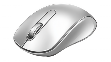 Silver wireless mouse isolated on transparent background for computer use
