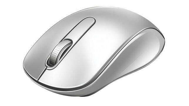 Silver wireless mouse isolated on transparent background for computer use