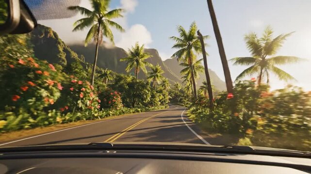 Tropical Road Trip - Driving Through Paradise on a Sunny Day.