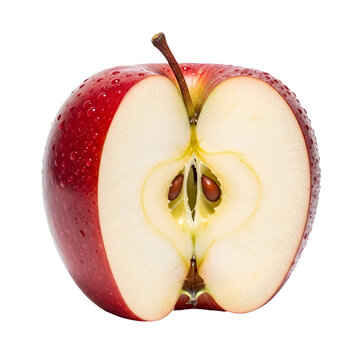 Cross section of a red apple showing the seeds isolated on transparent background.