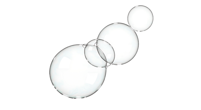 Interconnected Clear Soap Bubbles Floating Against a Solid Green Background - Powered by Adobe