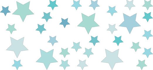 A scattering of light blue and teal stars on a white background
