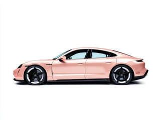 Obraz premium Blush Pink Electric Car Side Profile on White Background