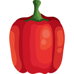 A Bright Red Bell Pepper With A Green Stem Rests On A White Background Isolated Vegetable Illustration
