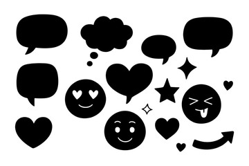 Cute Comic Speech Bubble Elements – Cartoon Emoji and Spark Icons Isolated on White.