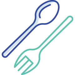 A Blue Spoon and a Green Fork Drawn With Clean Outline Against A Transparent White Background Showing Simple Utensils For Eating