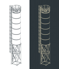 Bulk silo storage isometric drawings © blacklight_trace