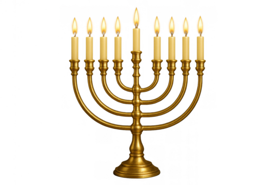 Golden menorah with nine lit candles, symbolizing the hanukkah holiday, a representation of jewish tradition and light