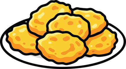 Plate of golden brown chicken nuggets with a white background