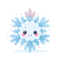 Cute Snowflake Character with Smiling Face and Rosy Cheeks in Winter Design.