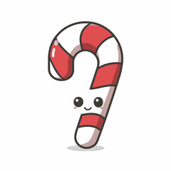 Cute Cartoon Candy Cane with Face Red and White Stripes.