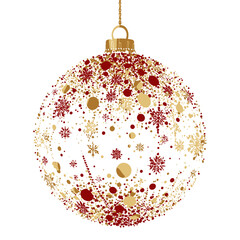 Festive Christmas Ornament with Red and Gold Snowflakes.