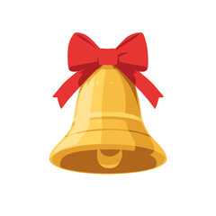 Golden Bell with Red Bow Festive Holiday Decoration.