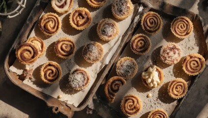 Homemade Cinnamon Rolls Freshly Baked on Trays.