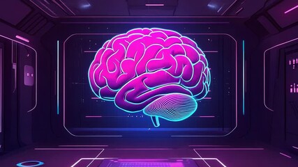 Artificial intelligence brain hologram in futuristic lab - Powered by Adobe