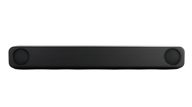 Black soundbar isolated on transparent background for home entertainment system
