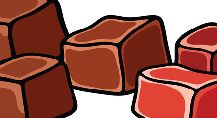 Fototapeta premium Cubed Raw Meat Pieces Isolated on White Background Vivid Colors Detailed Illustration