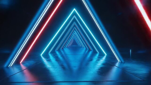 Blue neon light futuristic tunnel glowing abstract background