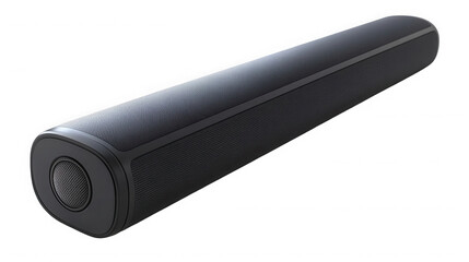 Studio shot of a black soundbar isolated on transparent background for audio