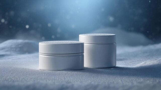 Cosmetic Cream Jars in Snowy Winter Scene