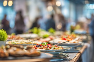 Business Conference Event. Food Meeting Buffet. Selective Focus Blur for Background. High quality