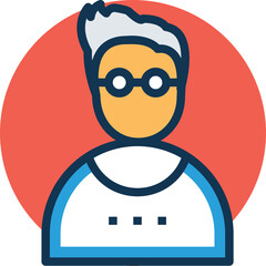 Elderly Man With Glasses And White Hair Wearing A Blue And White Shirt With A Red Circle Background Isolated On Transparent Background