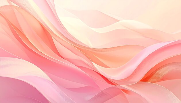 Abstract pink and orange waves create a soft background.