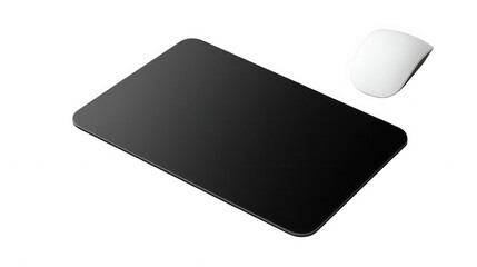 Black mouse pad and wireless mouse isolated on transparent background