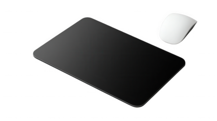 Black mouse pad and wireless mouse isolated on transparent background