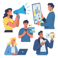 Business Teamwork and Digital Marketing Analytics Illustration
