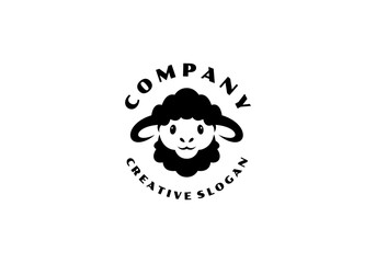 Adorable Sheep Illustration Silhouette Logo Template Vector
