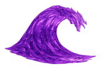 Purple liquid flow forming abstract wave shape on transparent background showing dynamic energy and power concept