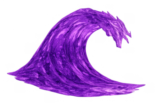 Purple liquid flow forming abstract wave shape on transparent background showing dynamic energy and power concept