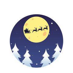 Fototapeta premium illustration silhouette of a santa riding a sleigh pulled by several reindeer on Christmas Eve in a Christmas ball with a transparent background