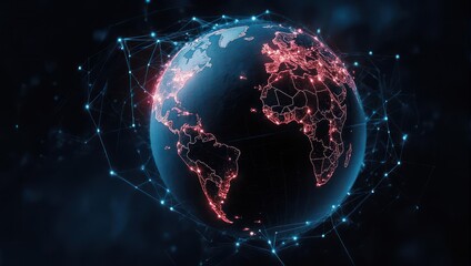 A glowing digital Earth with interconnected nodes, representing global communication